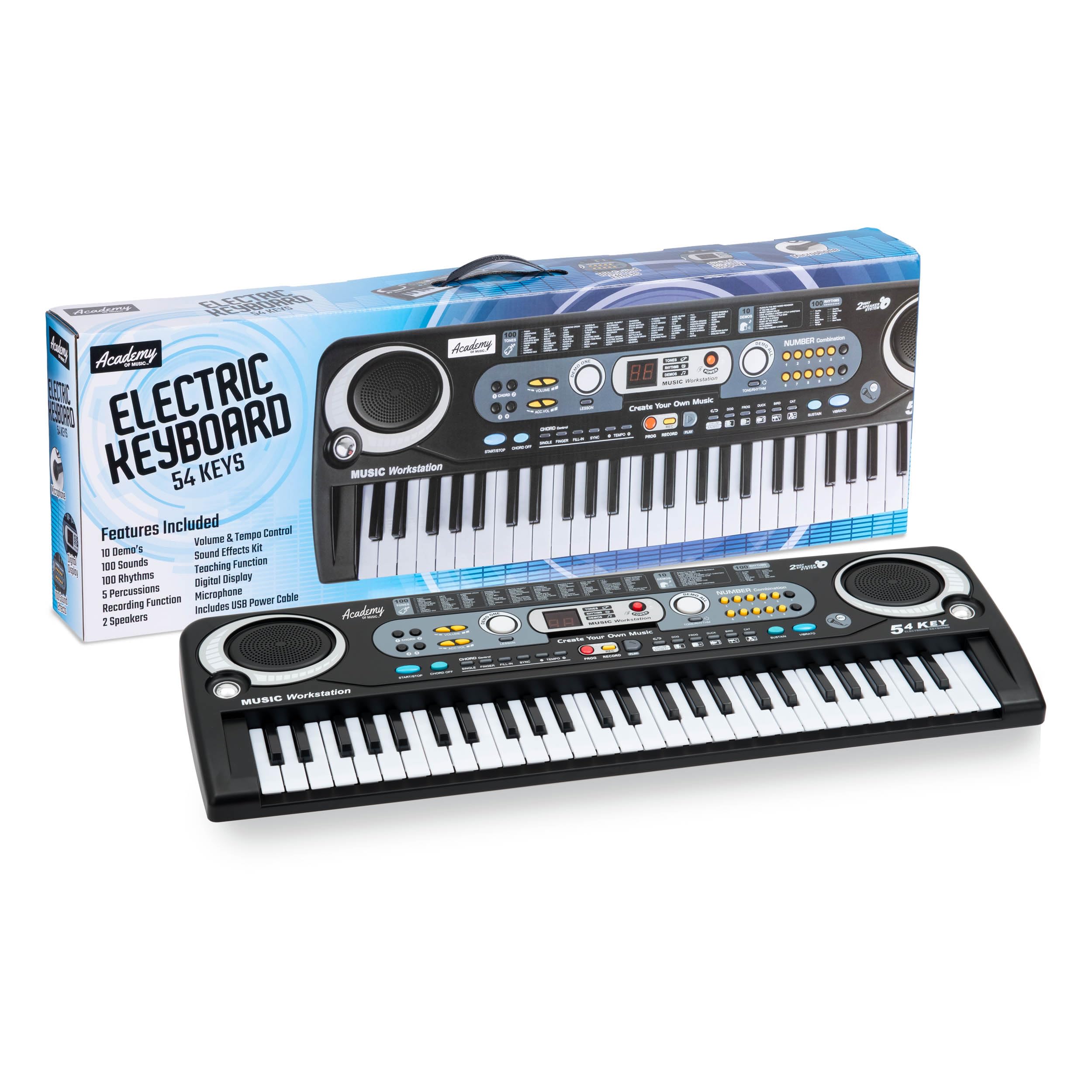 Academy of Music | Kids Piano Keyboard with Microphone - 54 Key, Toy Electric Piano and Lightweight Multi-Functional Music Station for Beginner, Black