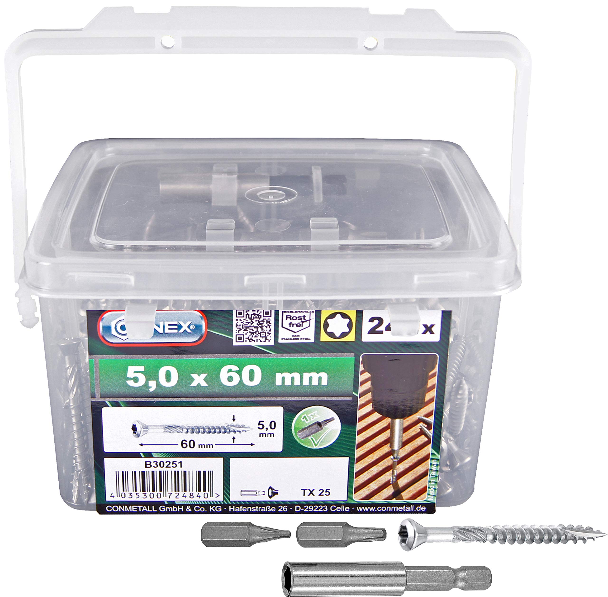 CONNEX B30251 Terrace Screw TX A2 5,0x60,240pcs, Silver, 5 mm x 60 mm — image 1