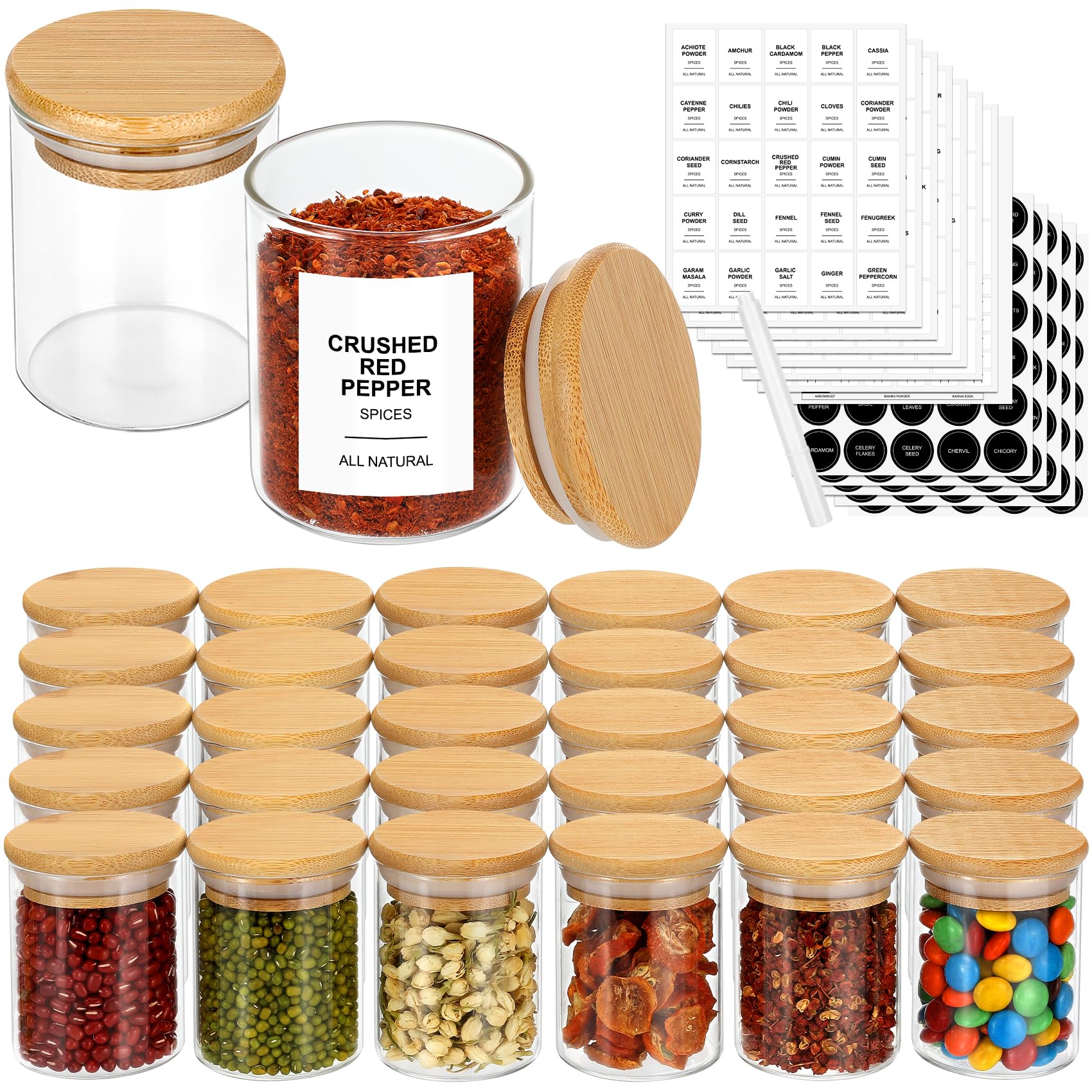 Photo 1 of EgticHome 4OZ Glass Spice Jars with Bamboo Lids and 315 Labels, 20 Pcs Clear Food Storage Containers for Kitchen Sugar Salt Coffee Tea Beans