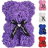 EALEBE Artificial Rose Flower Bear,Perfect Romantic Gift for Her, Valentine's Mother's Day, Christmas, Birthday,Thanksgiving Party Anniversary Girl Friend Wife with Heart-Shaped Diamond,Purple.
