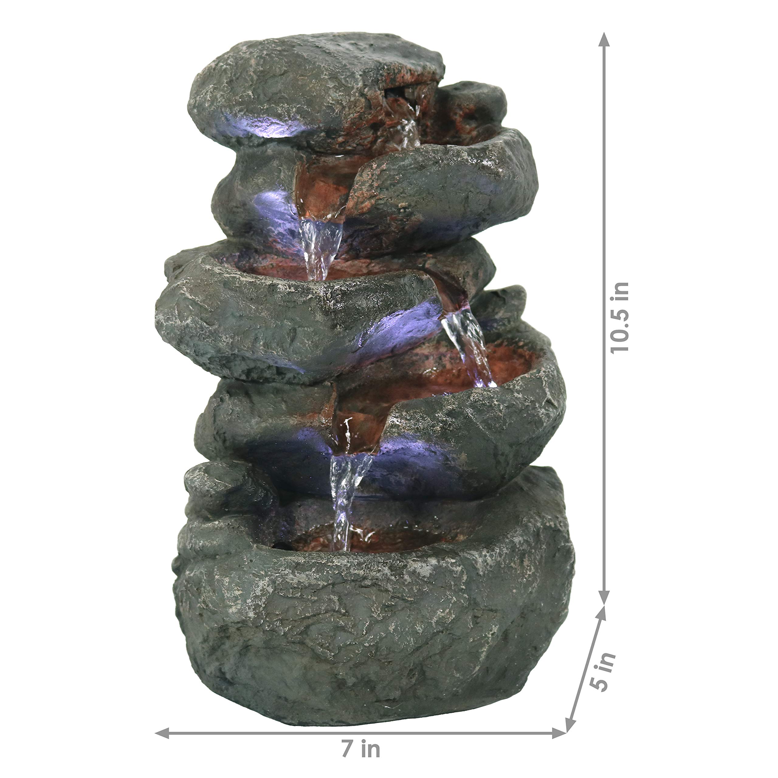 Sunnydaze Tabletop Water Fountain with LED Lights Stacked Rocks