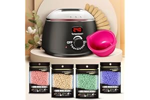 SILKTOUCH WAX Premium Waxing Kit with 4 Pack Hard Wax Beads, 20 Sticks Silicone Accessories, and Warmer for Efficient Hair Removal, Sensitive Skin, Wax for Perfect Brows, Bikini, Legs, Black