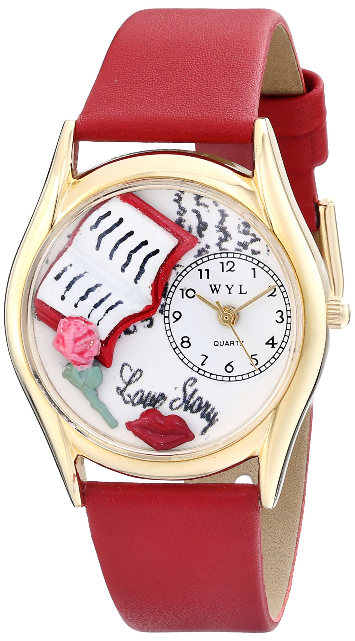 Whimsical Watches Love Story Red Leather and Goldtone Unisex Quartz Watch with White Dial Analogue Display and Multicolour Leather Strap C-0450001