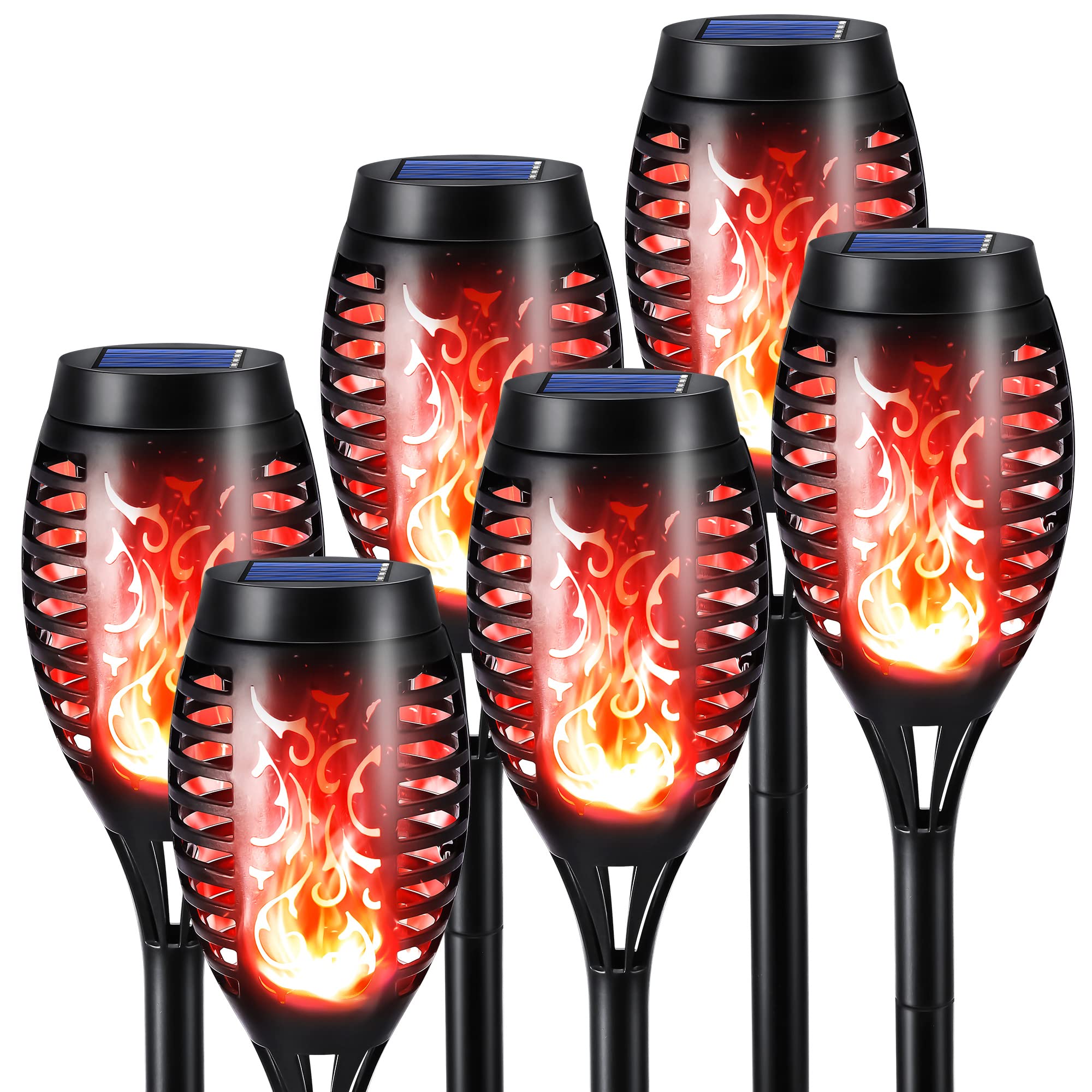 Geemoo 6 Pack Solar Flickering Dancing Flame Lights Red Waterproof Solar Torch Lights for Outdoor Garden Patio Pathway Yard Driveway Halloween Decorative