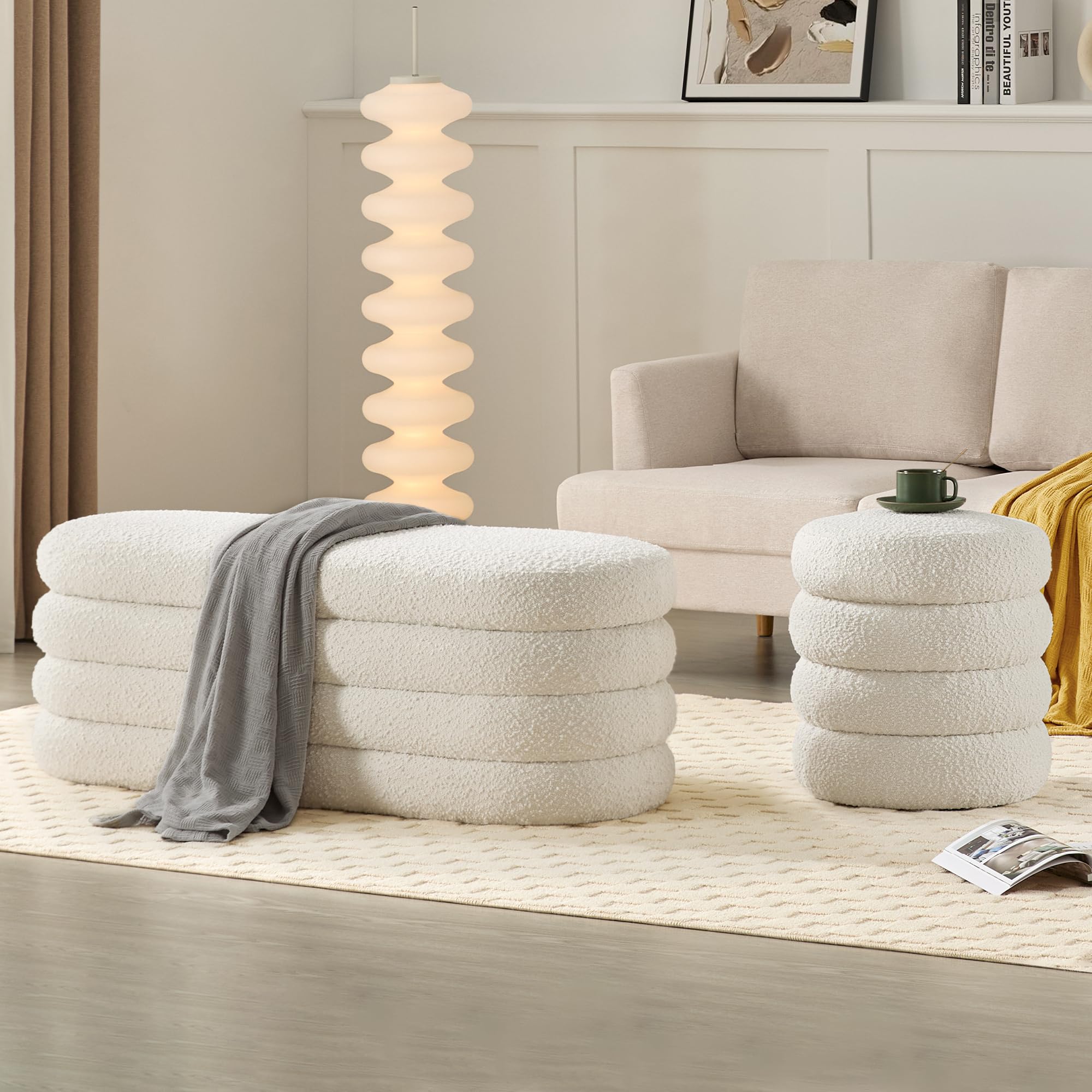 Busaurus Storage Ottoman Bench 49.2 Inch Upholstered Fabric Storage Bench for Bedroom End of Bed Aesthetic Large Oval Storage Ottoman for Living Room Entryway (Ivory) - Image 5