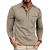 EDITCOZY Long Sleeve Polo Shirts for Men with Pocket Casual Cotton Button Down Collared Golf Shirts