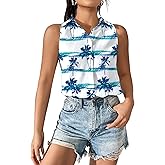 Hawaiian Shirts for Women Sleeveless Button Down Blouses Floral Tropical Tops V Neck Tank Top Casual Summer Outfit