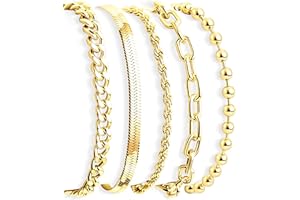 POXTEX Gold Bracelets for Women Non Tainish, Dainty Thick Bracelets Stack for Women Trendy, Chunky Gold Plated Cuff Stackable Bracelets With Beaded Cuban Paperclip Snake Rope Bangle Hand Chain Jewelry Gifts for Women