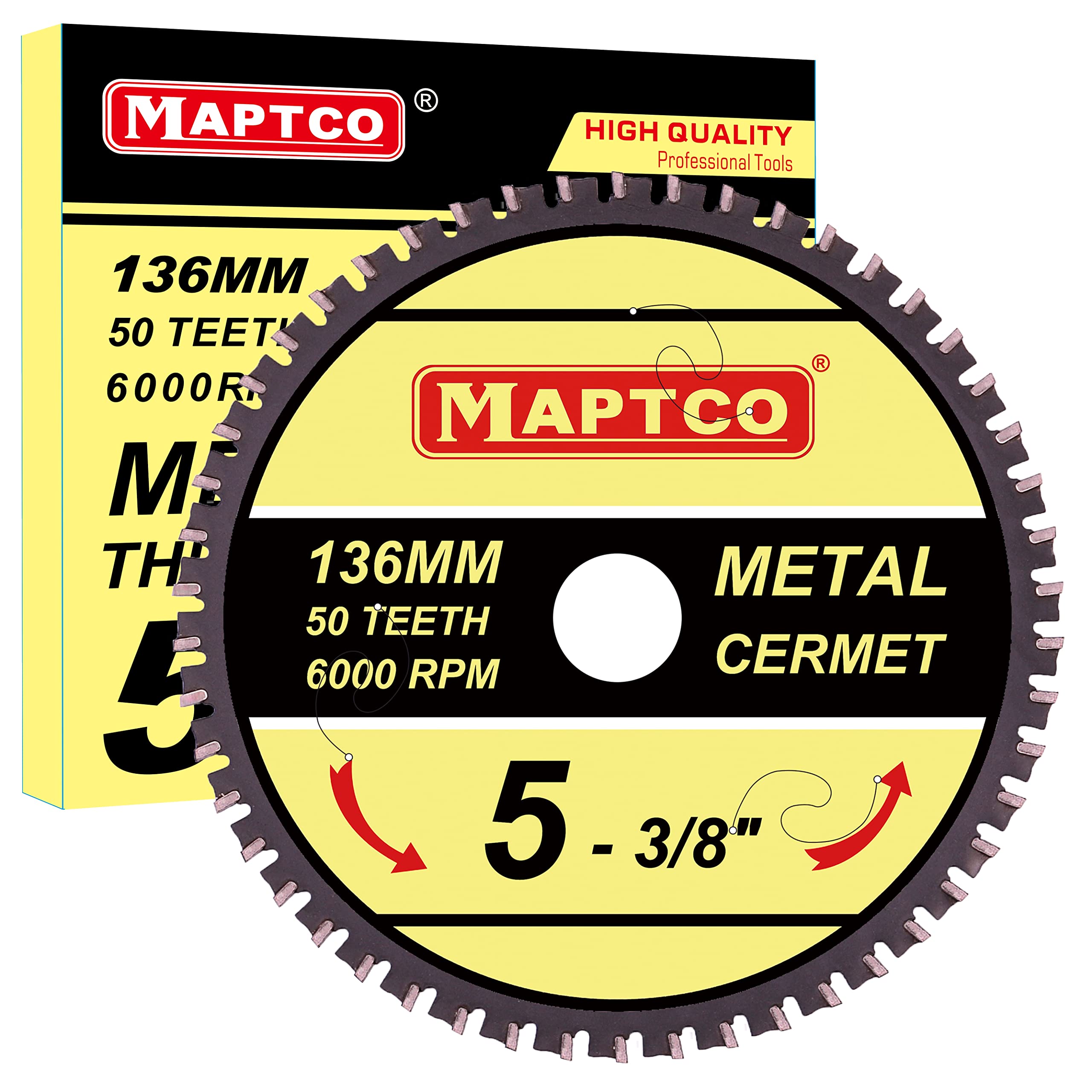 MAPTCO, 136mm 50T Cermet Tipped Metal Cutting Circular Saw Blade, Arbor 20mm with 5/6"-10mm Washer, For Cordless Circular Saw.