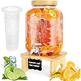 2 Gallon Drink Dispenser with Stand,Glass Beverage Dispenser With Wood Stand, 18/8 Stainless Steel Spigot and Labels Large Water Drink Dispensers for Parties, Lemonade,Juice, Tea