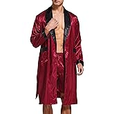 Sanraflic® Mens Satin Robe Lightweight Silk Long Sleeve Bathrobe with Shorts Set Spa Kimono Sleepwear Nightwear