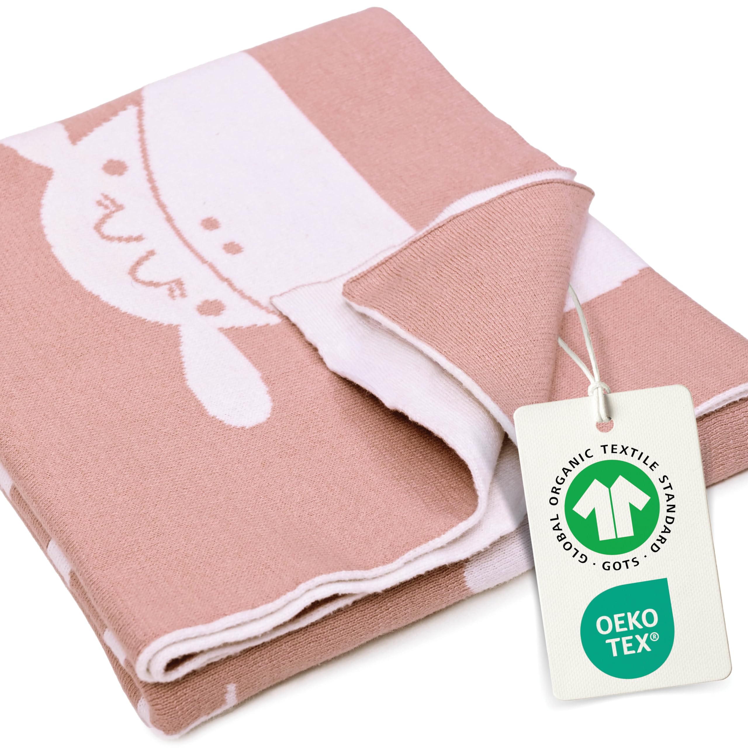 Merle Toys® Organic Cotton Baby Blanket for Newborn, 100% GOTS & OEKO-TEX Certified, Breathable Knitted Baby Blankets for Newborn Soft, Warm and Cozy, For All Seasons, 39 x 31 in, Cherry Blossom Pink