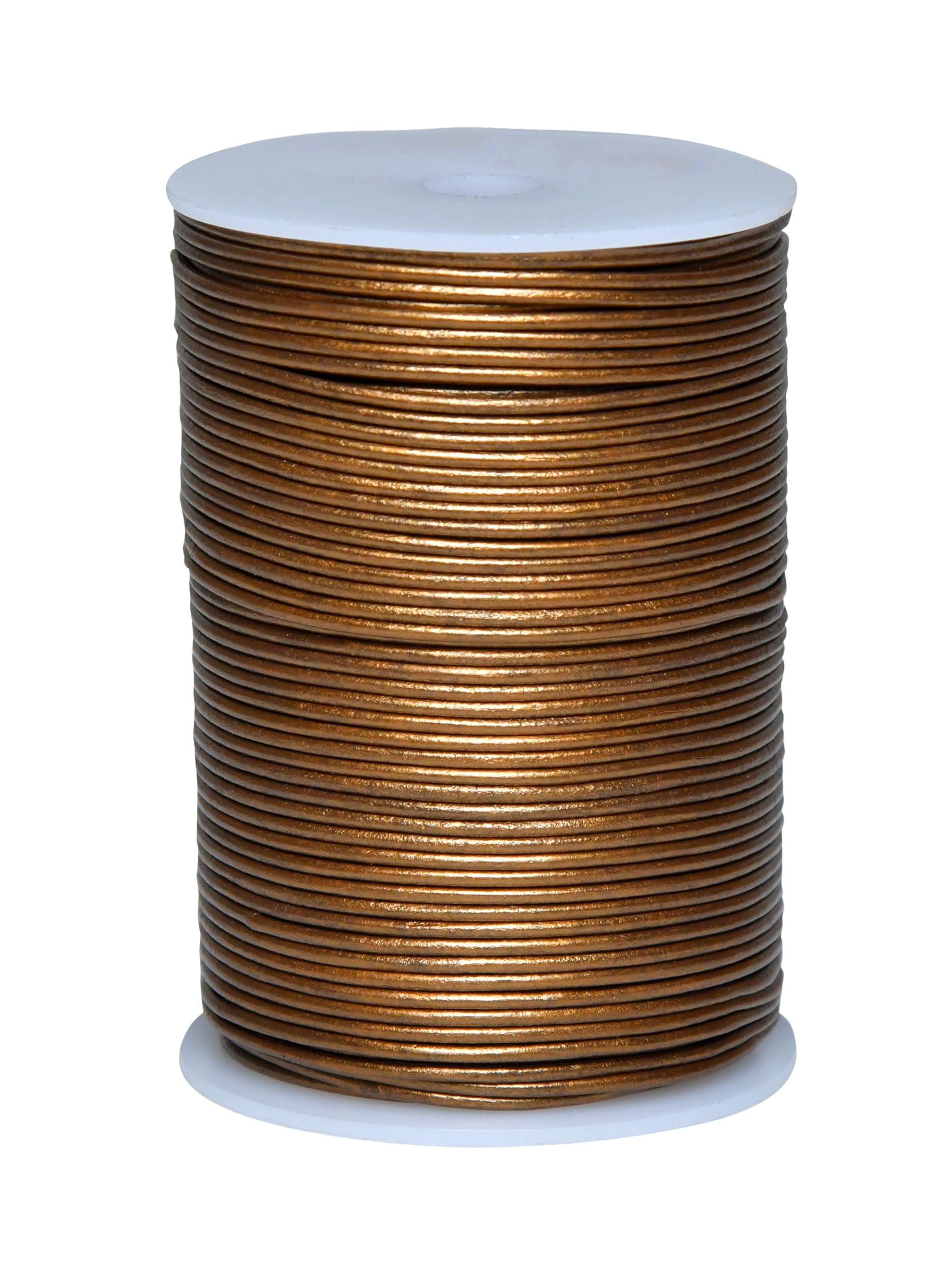Cords Essentials Round Genuine Leather String Cord, Rope for Jewelry Making, Necklaces, Bracelets, Kumihimo Braiding, Wraps, Crafts and Hobby Projects (Metallic Kansa, 2.0 MM)