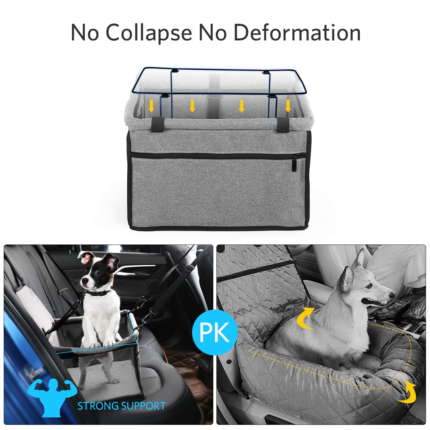 Pet Car Booster Seat for Dogs Cats Pet, Folding Pet Car Seats Cat Car Travel Safety Seat Pet Carrier Bag with Clip-On Safety Leash and Zipper Storage Pocket - KatzeTatze