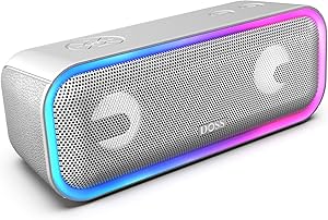 DOSS SoundBox Pro+ Wireless Bluetooth Speaker with 24W Impressive Sound, Booming Bass, Wireless Stereo Pairing, Mixed Colors Lights, IPX5 Waterproof, 15 Hrs Battery Life, 66 ft Bluetooth Range -Grey