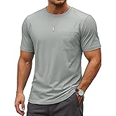 MAGCOMSEN Mens Pocket Tee Shirts UPF 80+ Sun Protection Shirts Lightweight Moisture Wicking Crewneck Casual Summer Tees