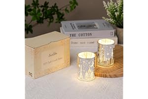 Votive Candle Holders, SunGlee Tealight Candle Holder with Gift Box, Glass Candle Holder with LED Light for Table Centerpieces, Tea Party, Wedding, Birthday, Various Themed Parties Table Decor 2Pack