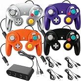 Donop Wired Controllers for Gamecube Switch Wii PC - 4 Pack | Include 4 Port USB Adapter and 4 Pcs 6.6ft Extension Cord Set, Dual Analog Joysticks, Vibration Feedback