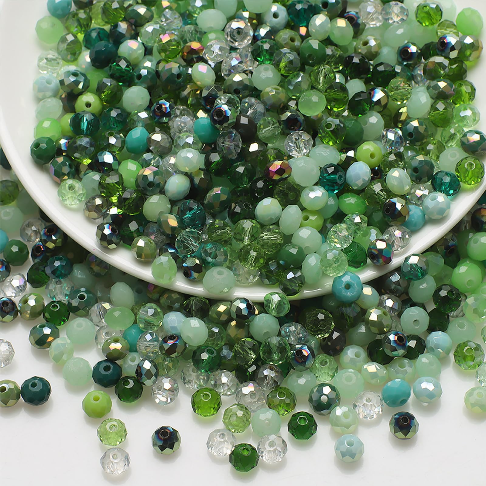 Suchoow 500PCS Round 4mm Faceted Crystal Glass Beads, Green, Craft Beads for Jewelry Making, DIY Projects
