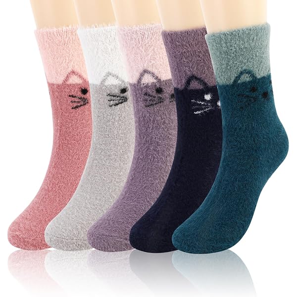 QKURT Lot De 6 Paires Chaussettes Moelleuses Femme Hiver - Chaussettes Pelucheuses Chaudes Pour Dormir