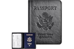 SHANDERBAR Leather Passort Holder Women and Men, Passport Cover with CDC Vaccination Record Card Slot, Black Passport Holder Family for Travel