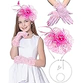 Bniksok Gril Tea Party Hat Fascinators with Gloves Funeral Hats Gloves for Church Wedding 1920s 50s Accessories
