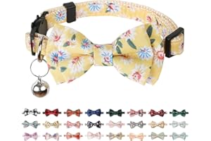 BANMODER Cat Collar Breakaway with Bells,Cute Cat Bow Tie,1 Pack Safety Kitten Plaid & Flower Collar for Girl Boy Male Cats (Yellow/Flower)