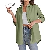 J.VER Womens Oversized Button Down Shirts Casual Long Sleeve Lightweight Breathable Solid Cotton Blouse Office Dress Shirt