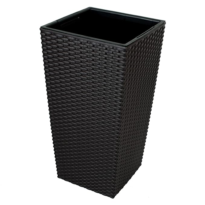 CrazyGadget Large Rattan Tall Planter Square Plastic Garden Indoor
