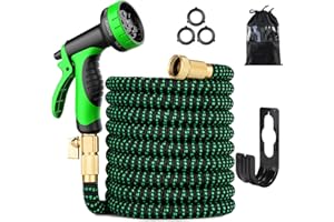 QXIAOFEI 75 ft Expandable Garden Hose - Kink Free Flexible Water Hose 75ft with 10 Pattern Spray Nozzle, 3/4 Solid Brass Connectors, Retractable Latex Core - Lightweight Expanding Hose