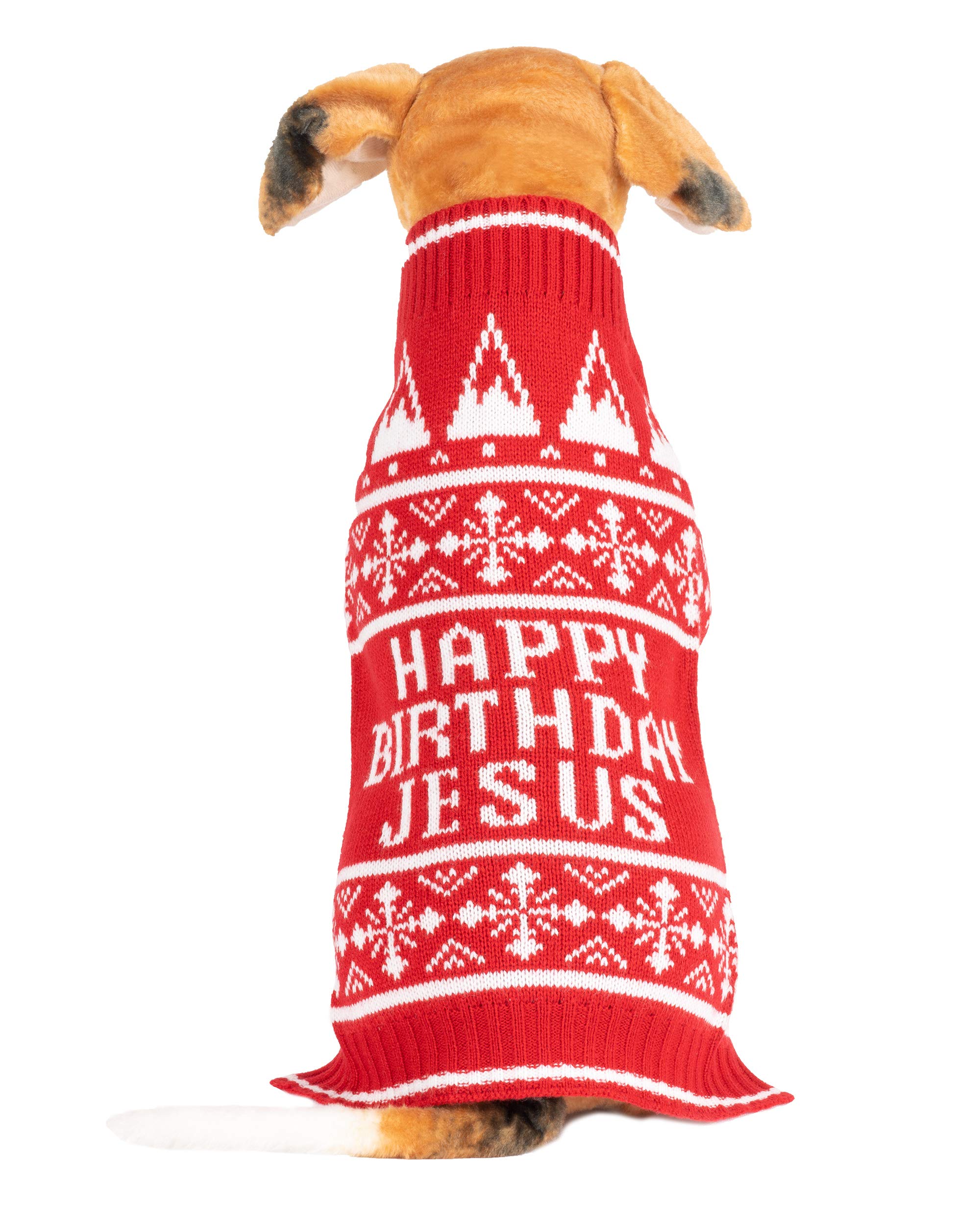 NOROZE Dog Christmas Jumper Warm Winter Clothes Puppy Snowman Elf Soft Coat Xmas Dogs Sweater Outfit (L, Birthday Jesus Red) — image 1