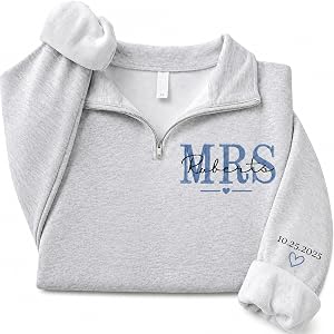 LOVELYPOD Custom Embroidered Mrs Sweatshirt with Personalized Name, Bridal Crewneck Pullover for Bride, Wedding Outfit