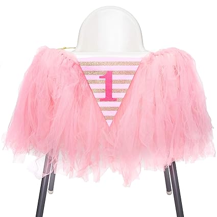 Blue Panda 1st Birthday Decorations Pink Baby Girl High Chair Tutu Skirt With 1 Gold Glitter Pennant Banner Party Supplies 37 X 10 Inches