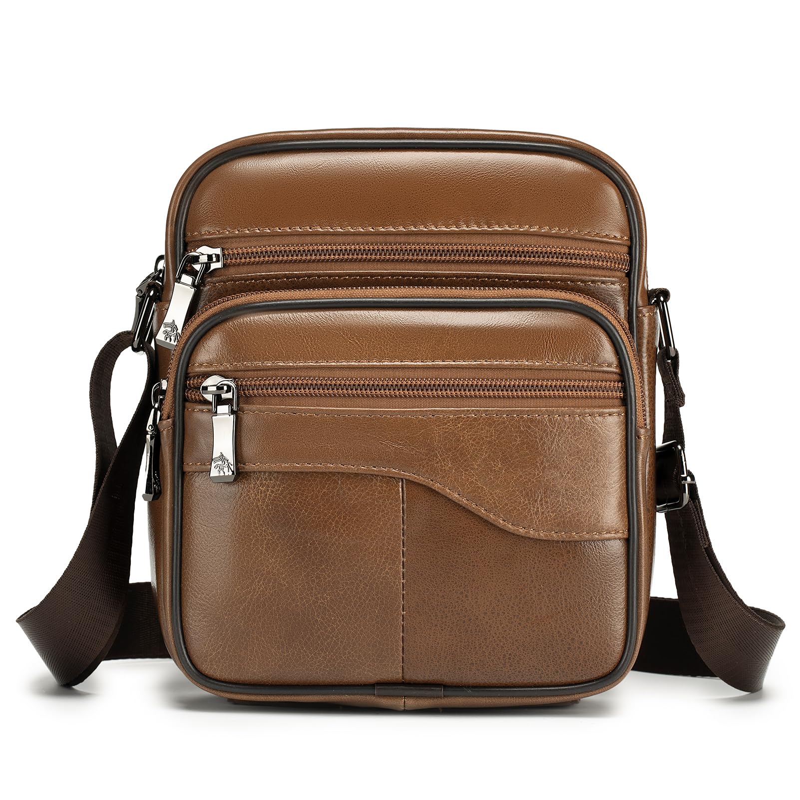 BAGZY Men's Messenger Bag Genuine Leather Small Shoulder Bag Men Shoulder Bags Business Backpacks Worn Through Pouches Handbags Travel, Brown+18 x 20 x 7 cm, 19 x 22 x 7 cm, Shoulder Bag