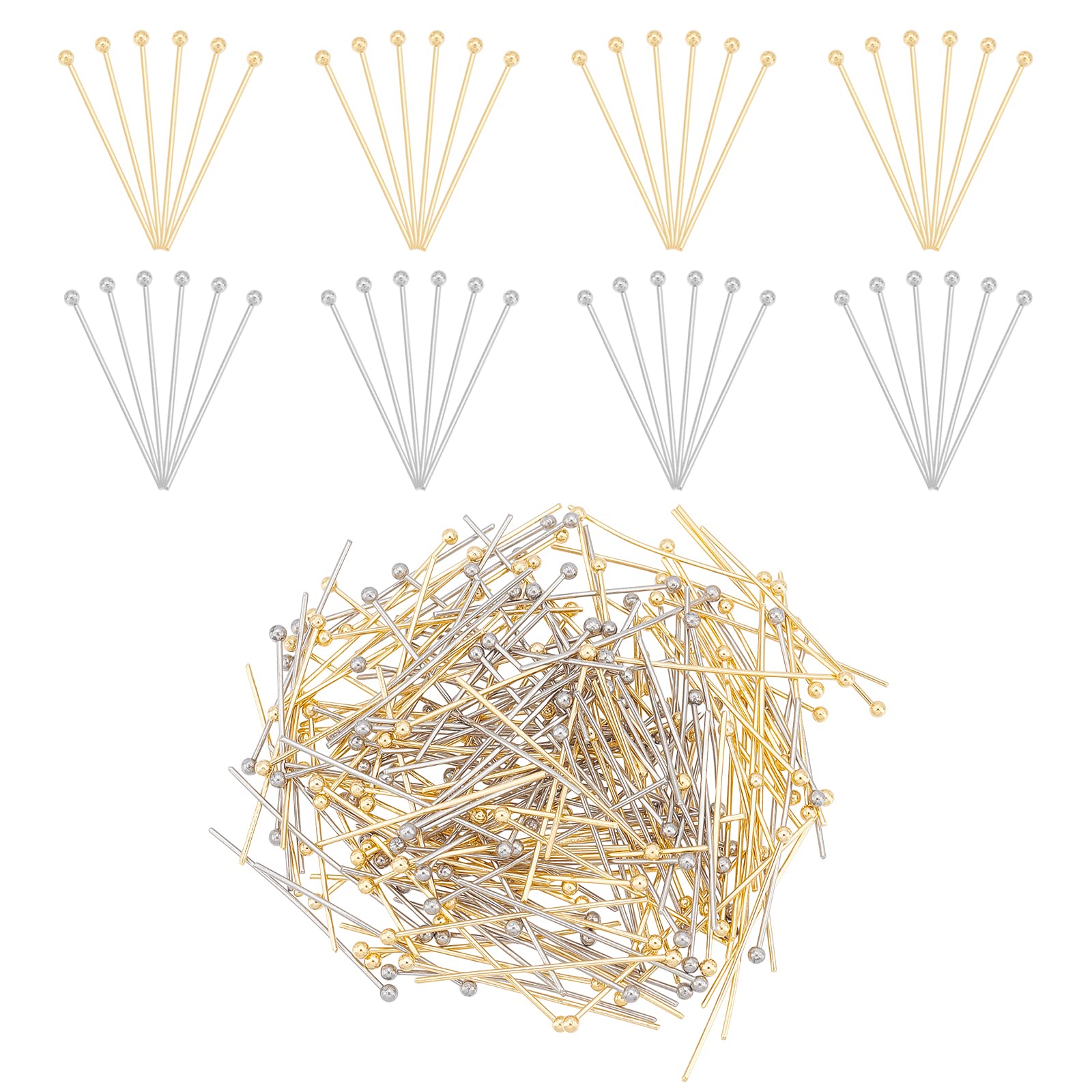 DICOSMETIC 200Pcs 30mm/30.5mm Ball Head Pins 2 Color Round Straight Jewelry Pins Metal End Headpins for Necklace Bracelet Earring Jewelry Making