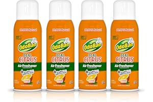 OdoBan Aroma Eliminator, 360-Degree Continuous Spray Natural Oil Real Citrus Air Freshener, Toilet Spray, 4-Pack, 10 Ounces Each, Orange Scent