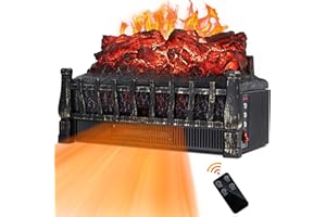 LIFEPLUS Electric Fireplace Log Set Heater 21 Inch with Remote Control 8H Timer Realistic Flame Ember Bed Adjustable Brightness Antique Bronze, Overheat Protection, Fake Fire for Christmas Home Decor