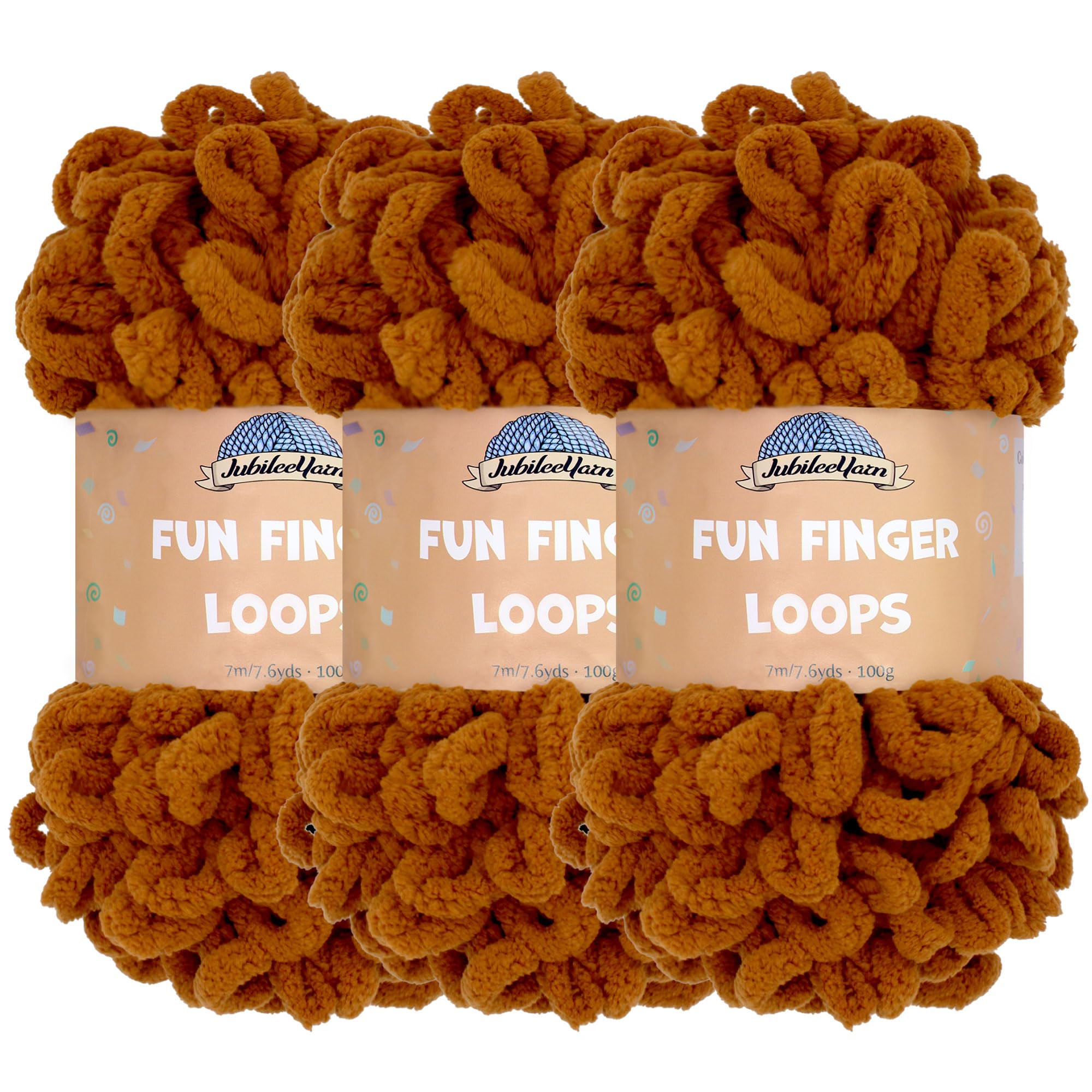 JubileeYarn Fun Finger Loops Yarn - Polyester Jumbo Weight Loop Yarn - 100g/Skein - Hickory - 3 Skeins