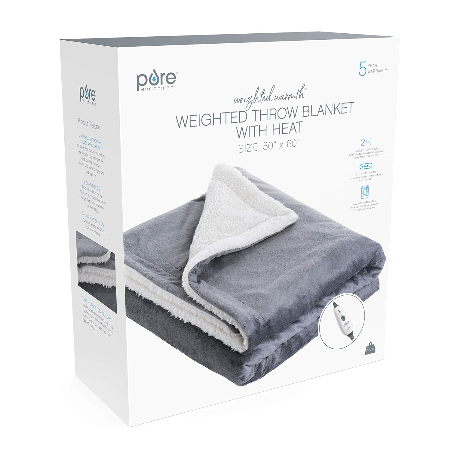 4 Heat Settings 13 Lbs The Original Weighted Throw Blanket With Heat 2 Hour Shut Off And Storage Bag 50 X 60 Bpa Free Premium Glass Beads Micromink And Sherpa Pure Enrichment Weighted Warmth Home 4 Heat Settings 13 Lbs The Original Weighted Throw Blanket With Heat 2 Hour Shut Off And Storage Bag 50 X 60 Bpa Free Premium Glass Beads Micromink And Sherpa Pure Enrichment Weighted Warmth Home