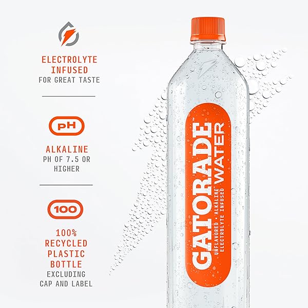 GATORADE WATER, ELECTROLYTE INFUSED FOR GREAT TASTE, ALKALINE PH 7.5 OR HIGHER, UNFLAVORED, 1L (PACK OF 6)