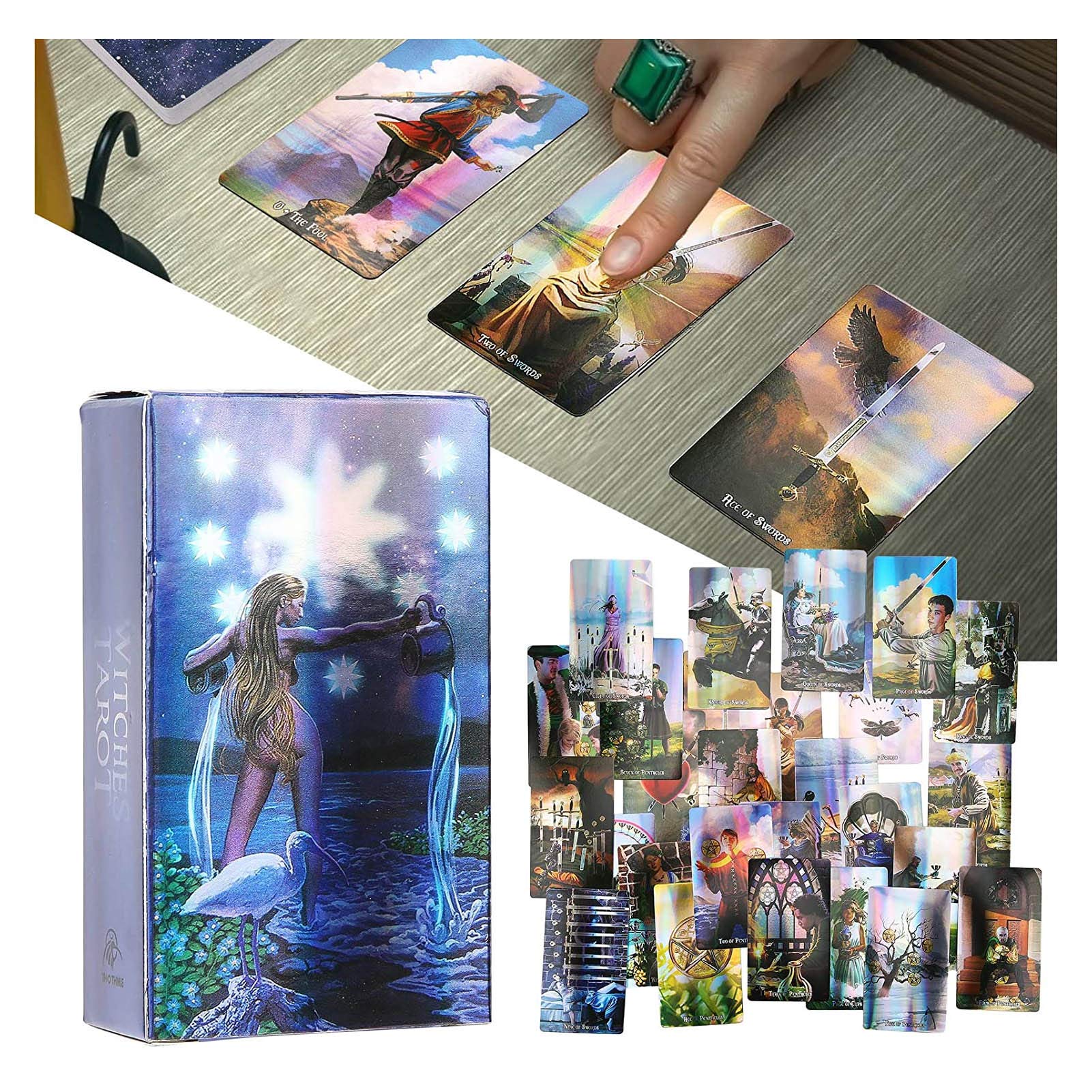 Yitengteng Entertainment Tools Witch Tarot Cards Deck Future Telling Game with Hologram Paper Divination Card Unknown Tarot Deck Interactive Board Game
