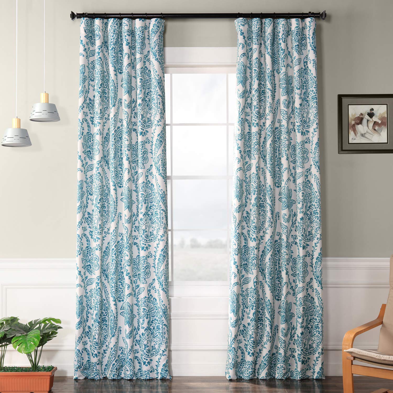 HPD Half Price Drapes Printed Room Darkening Curtain 50 X 84 (1 Panel), BOCH-KC16072E-84, Tea Time Teal