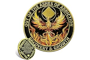 Leafence Phoenix Recovery Coin with Serenity Prayer Commemorative Addiction Recovery Medallion Sobriety Coin NA AA Chips Challenge Coin Narcotics Alcoholics Anonymous (Phoenix Recovery, 2 Years)