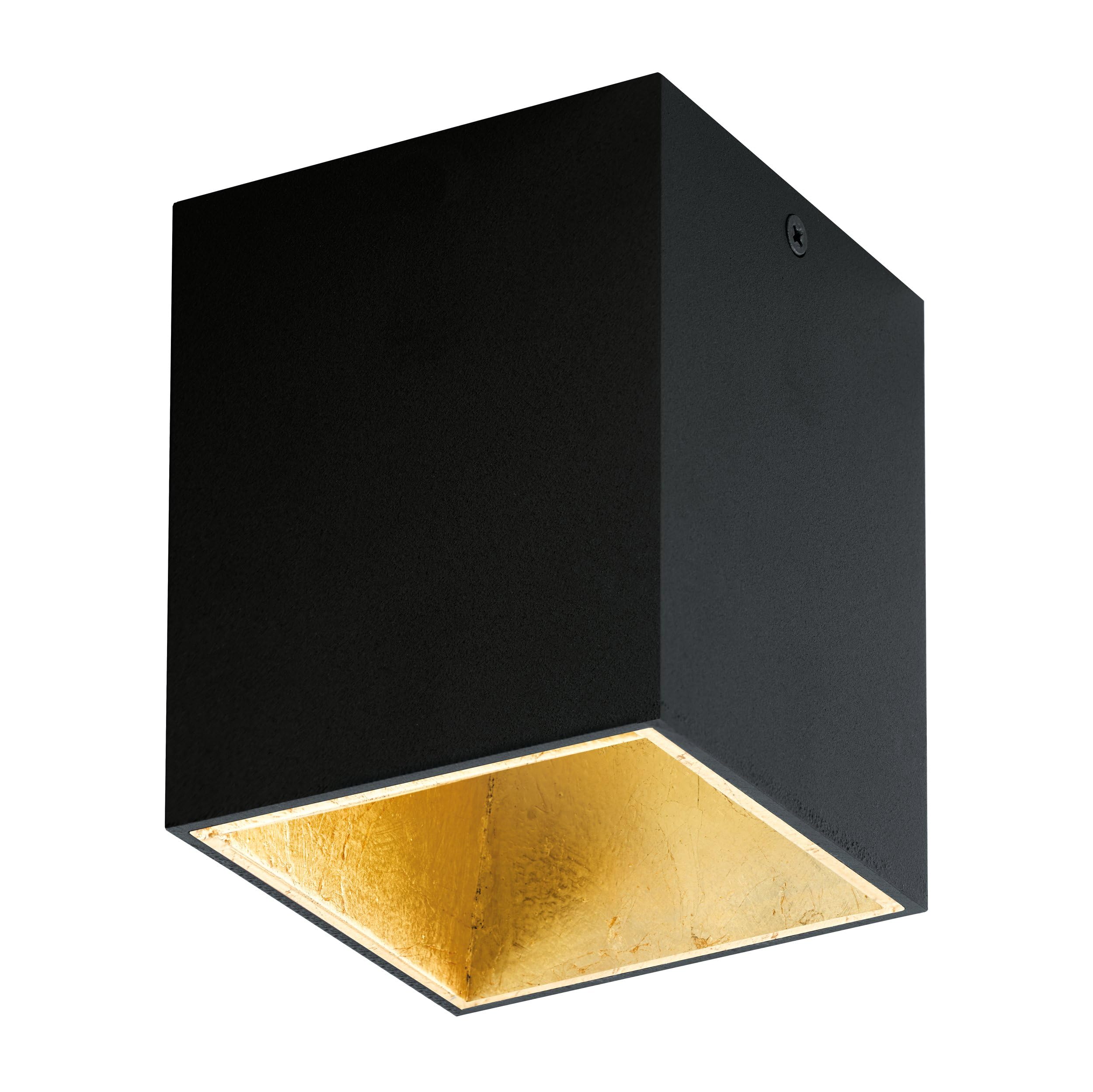 Eglo Polasso Square Flush Fitting Ceiling Light, Aluminium and Plastic LED Ceiling Lighting Coloured in Black and Gold, Living Room, Kitchen and Hallway Lamp, 4 x 4 inches