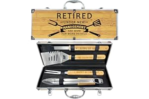 TAESUN Retirement Gifts for Men, Retired Gift for Dad, Grandpa, Coworker, Retirees Heavy Duty Wooden BBQ Grill Accessories Kit, Thick Stainless Steel Grill Utensil with Non-Slip Handle Tools in Portable Box
