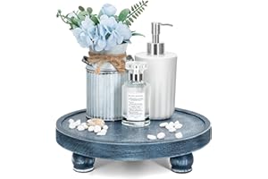 EOSAHR Decorative Display Risers for Living Room Decor - Farmhouse Wood Pedestal Stand for Kitchen Sink Organizer - Perfume Organizer for Bathroom Decor (Blue)