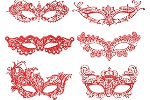 PENTA ANGEL Halloween Lace Masks 6Pcs Assorted Shapes Sexy Lady Venetian Masquerade Lace Eye Mask with Ribbon for Women Girls