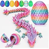 3D Printed Dragon Easter Egg, Mystery Crystal Articulated Dragon Fidget Toys, Surprise Prefilled Easter Egg Filled with Toy - Basket Essentials Stuffers for Kids Girls Boys (Random Candy Colors)
