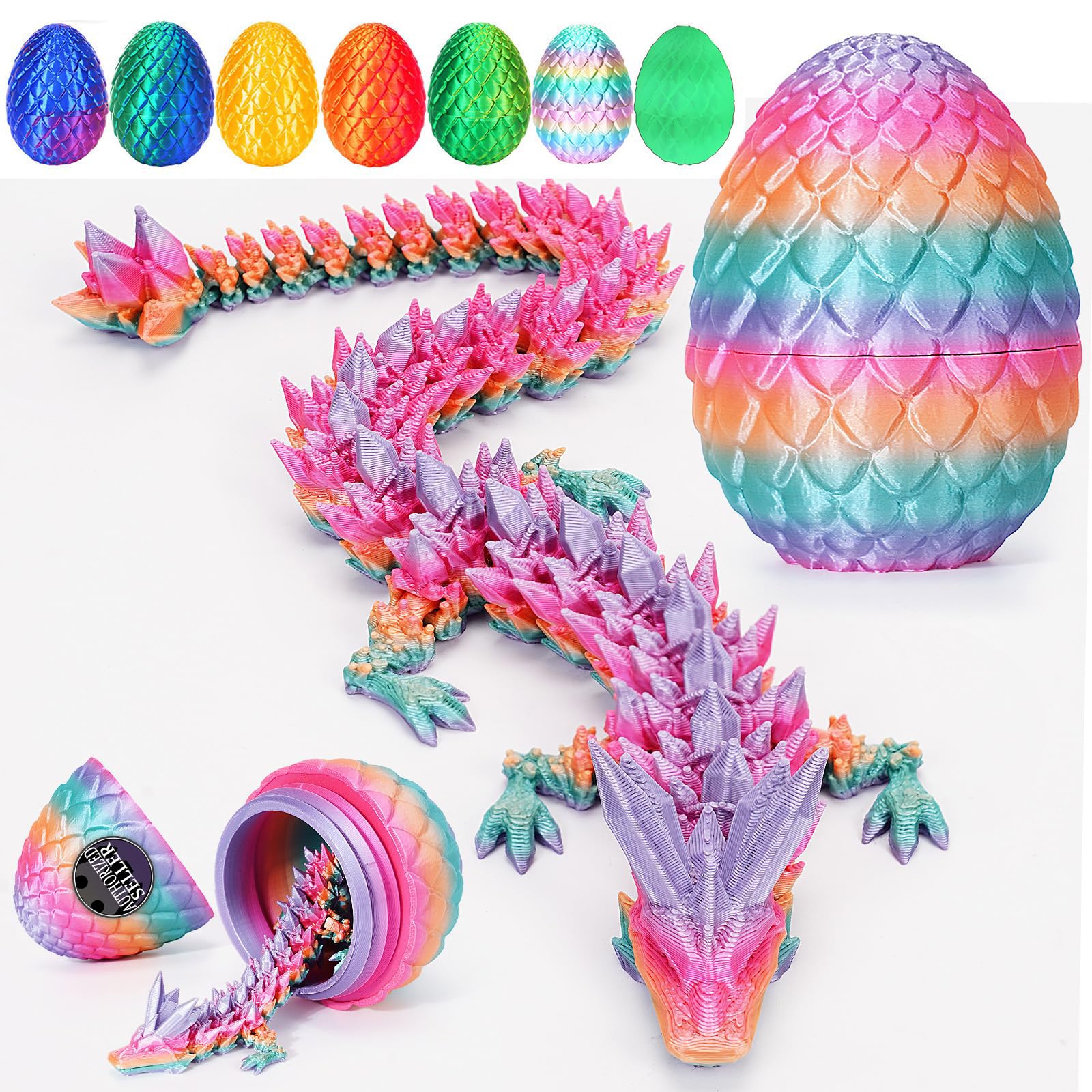 Photo 1 of 3D Printed Dragon Easter Egg, Mystery Crystal Articulated Dragon Fidget Toys, Surprise Prefilled Easter Egg Filled with Toy - Basket Essentials Stuffers for Kids Girls Boys (Random Candy Colors)