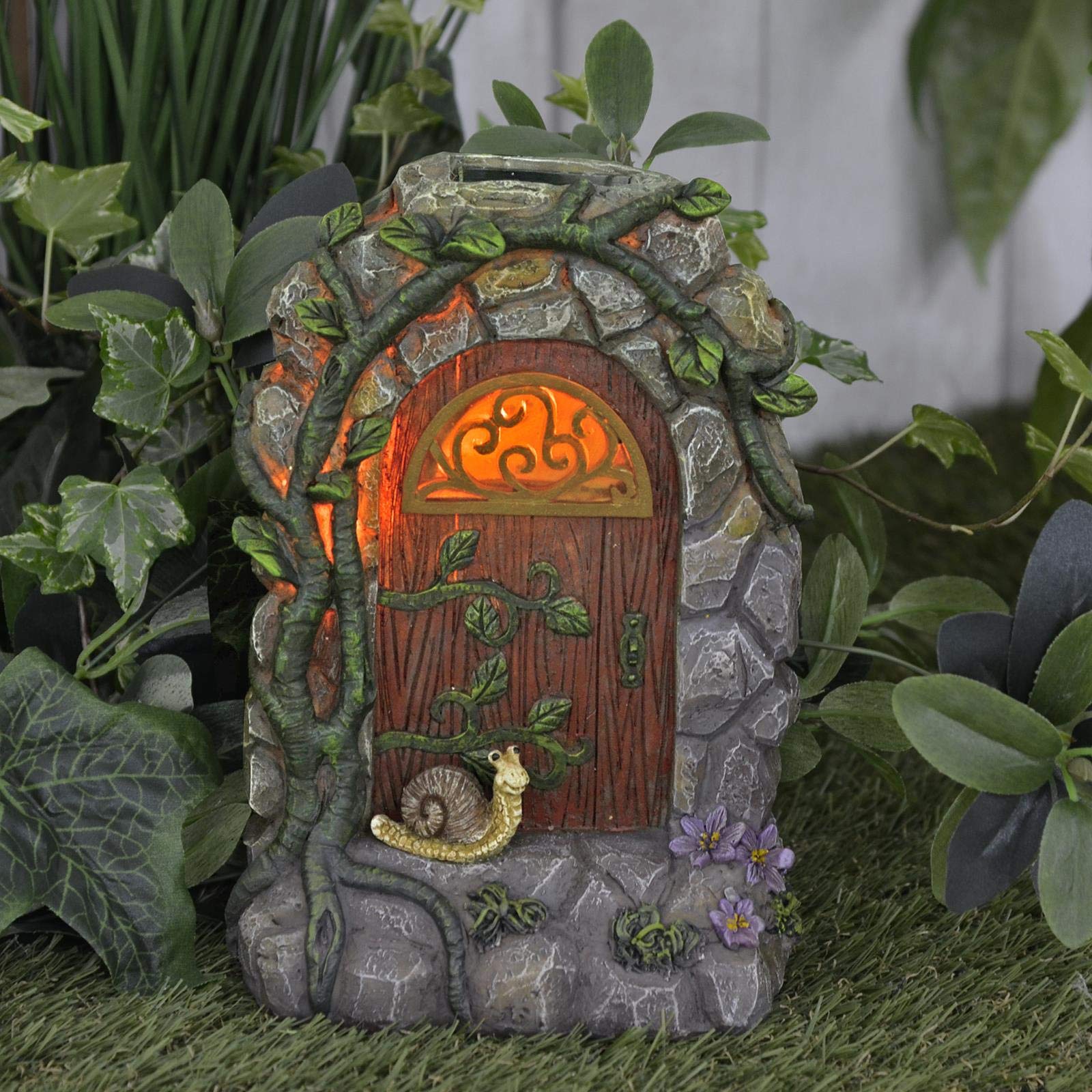 Azuma Fairy Door Solar Powered Garden Ornament Yellow LED Lights Outdoor - Snail